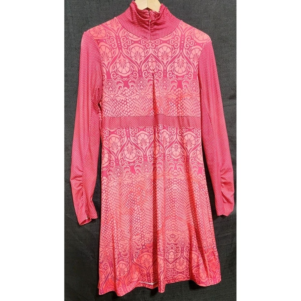 PrAna Spitfire Coral Pink Boho Quarter Zip Dress With Ruched Sleeves‎ Sz Med EUC